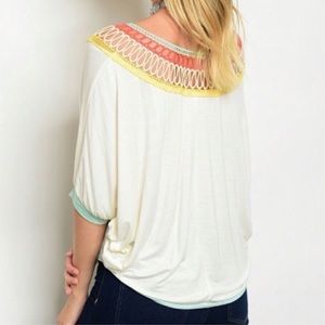 Tops - Crochet Scoop Neck 3/4 Sleeve Tee Tops - Crochet Scoop Neck 3/4 Sleeve Tee